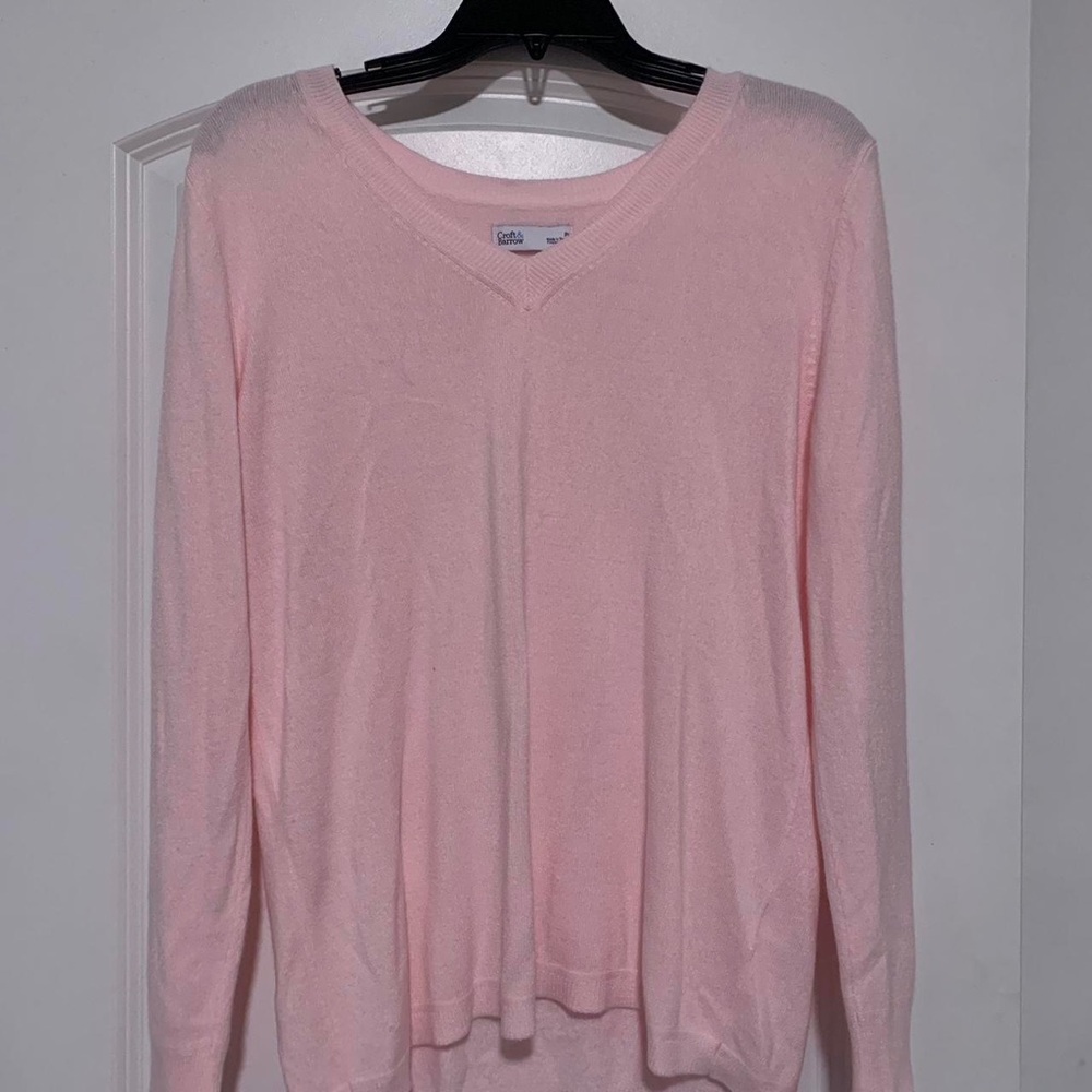 croft & barrow Light Pink V-Neck Knit Sweater